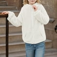 thumbnail image 6 of Atogsazn Kids Girls Fuzzy Jackets Children Zip Up Long Sleeve Hooded Jackets Winter Warm Clothes Outerwear Beige 13-14 Years, 6 of 7