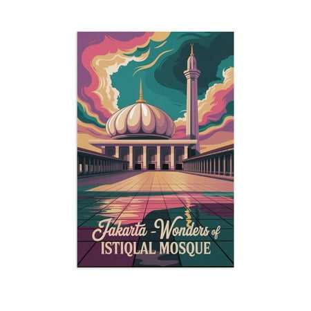 Jakarta Istiqlal Mosque Surreal Poster Dreamlike Vintage Retro Travel Indonesia Wall Art Print Poster