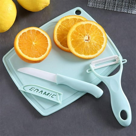 3pcs/set Kitchen Knife Set with Peeler + Chopping Board + Ceramic Knife Vegetable Fruit Paring (Best Knife For Cutting Vegetables)