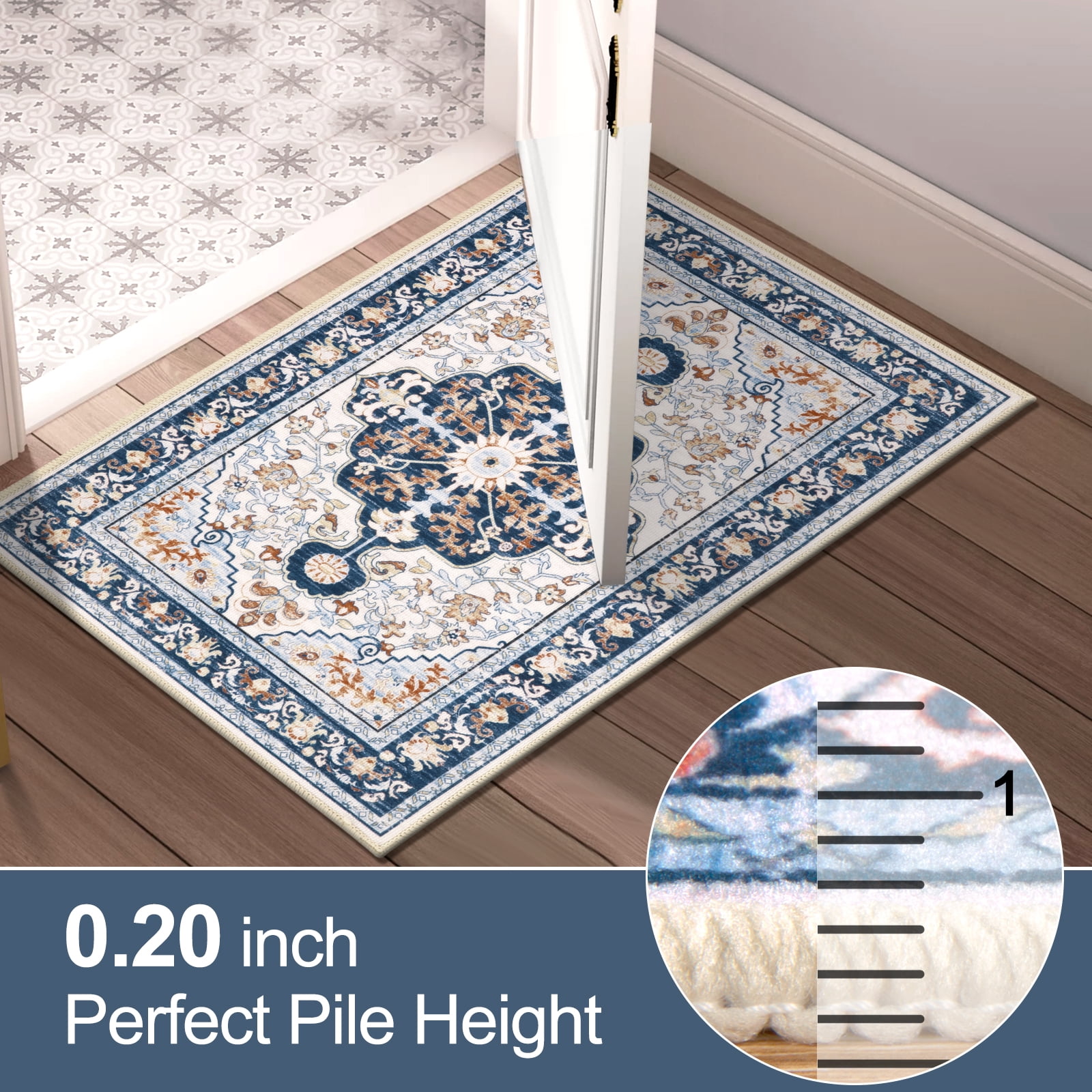 Kitchen Rug and Mat, Yamaziot Boho Kitchen Rug Set of 3, Non Slip Washable Farmhouse Floor Mat Hallway Runner, Laundry Room Carpet