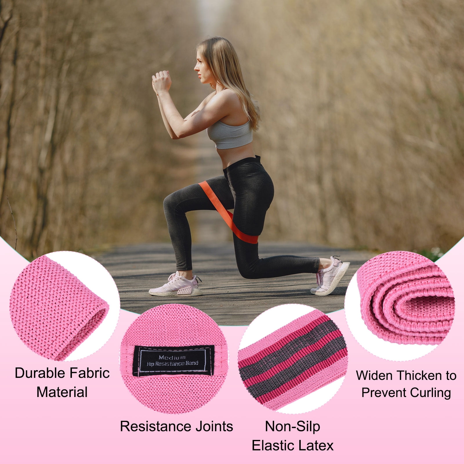 12Pcs Fabric Resistance Bands Booty Workout Bands Exercise Fitness Elastic Band for Women Men, Pink