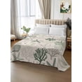 thumbnail image 2 of Green Coastal Full Size Flat Sheet, Wrinkleproof & Fadeproof Cooling Flat Bed Sheet Only, Ocean Coral Starfish Seahorse Farmhouse Breathable Soft Bedding Top Sheets 81 x 96 Inches, 2 of 8