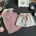 thumbnail image 6 of LMTODLFG Baby Girl Clothes Toddler Kids Baby Girls Floral Bowknot Vest T-Shirt+Shorts Outfits Clothes Set Matching Set Pink 4-5 Years, 6 of 7