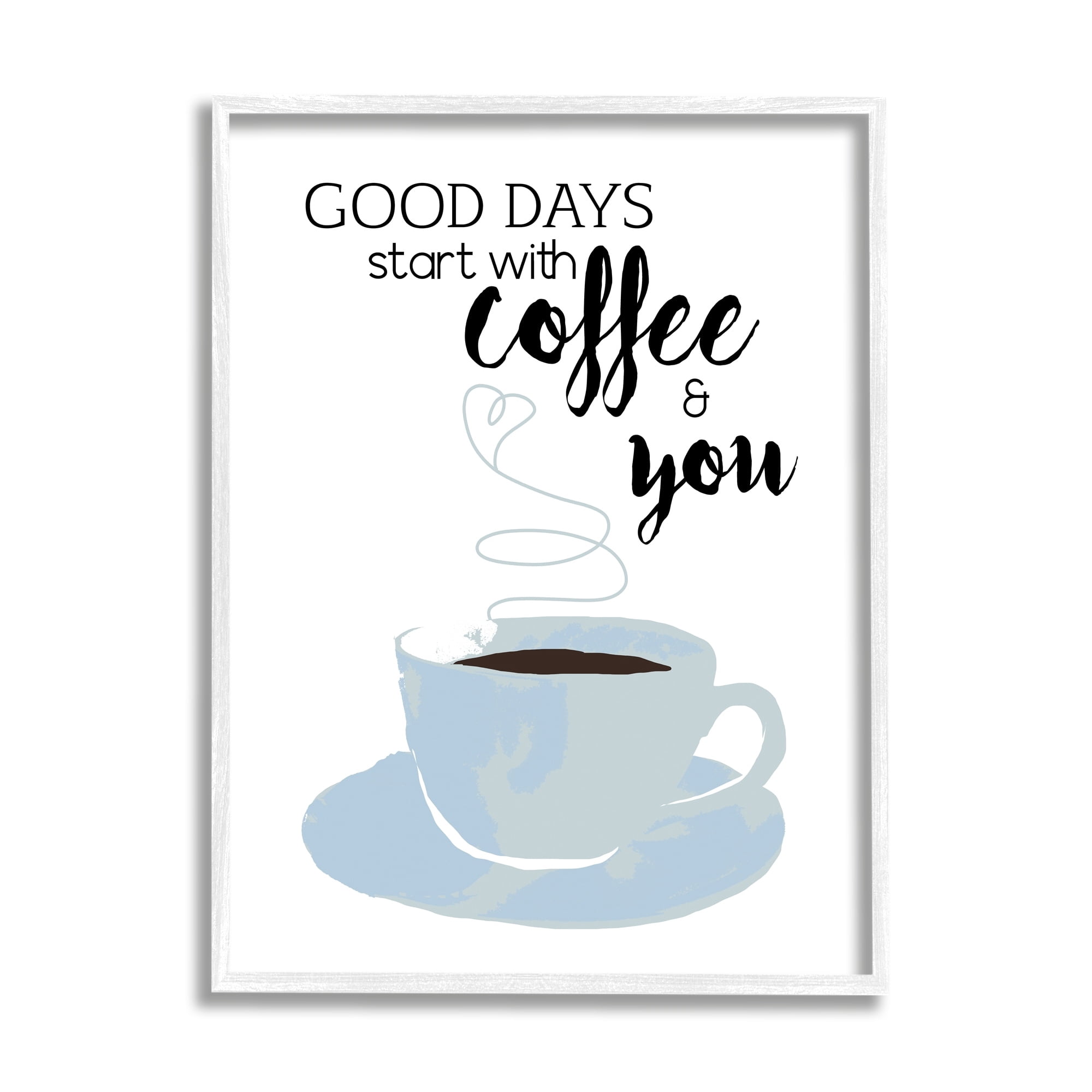 Stupell Industries Good Days Coffee & You Romantic Kitchen Morning Graphic Art White Framed Art Print Wall Art, Design by Daniela Santiago
