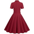 thumbnail image 4 of UYISJ Women Vintage 1940s Dress Retro 40s 50s Button Down Business Work A Line Cocktail Dresses Short Sleeve Dress with Pockets Red XL, 4 of 4
