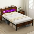 thumbnail image 2 of Costway Full Bed Frame with LED Lights Storage Headboard Power Outlets Strong Metal Support, 2 of 10