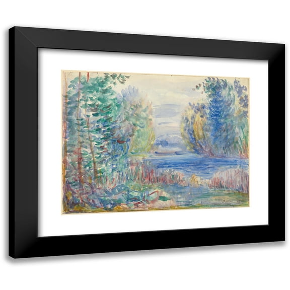 Pierre-Auguste Renoir 14x12 Black Modern Framed Museum Art Print Titled - River Landscape (1890)