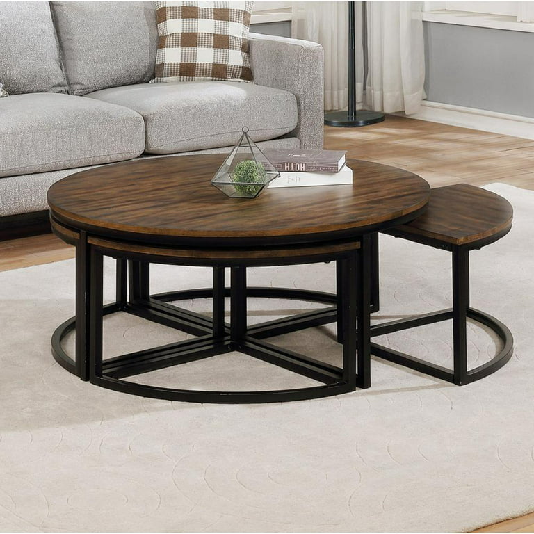 Alaterre Arcadia Round with Wood Nesting Antiqued Acacia Coffee 42\