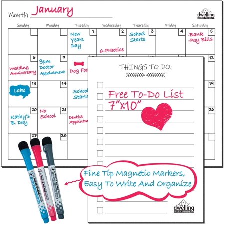 Magnetic Dry Erase Calendar for Refrigerator - Monthly Whiteboard Calendar Magnetic - Family Organization Board - With 3 Magnetic Pens and To-Do