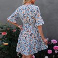 thumbnail image 4 of Vestido con estampado floral, vestido cruzado con cuello en V y mangas cortas con volantes Vestido cruzado con cuello en V y estampado floral Diseño revolucionario, 4 of 6