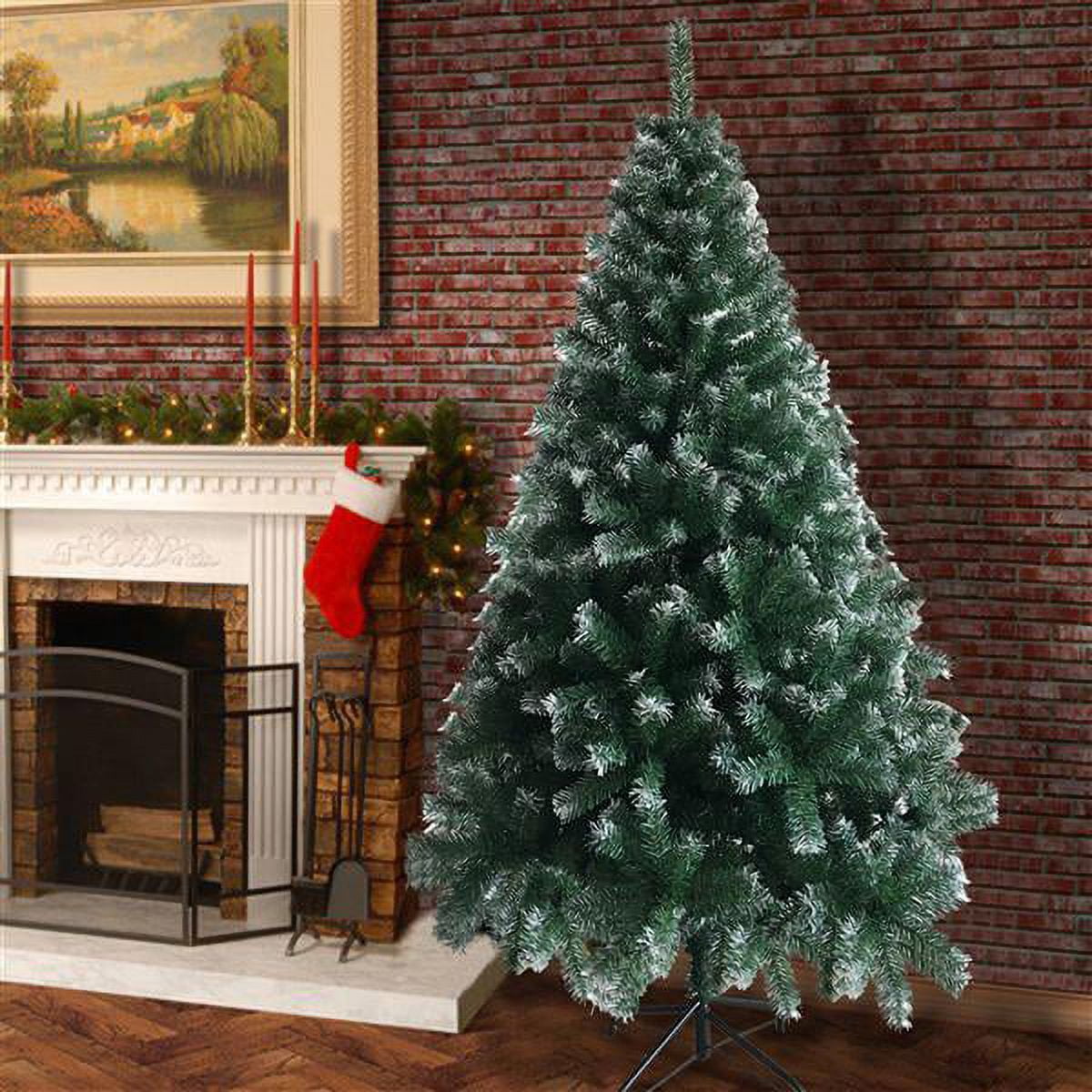 Alvantor 6 ft Unlit Artificial Christmas Tree with 650 PVC Branch Tips and Iron Stand, Light Green and White