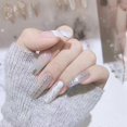 thumbnail image 3 of 24pcs Long White Press On Nails Cute Rhinestone Design Fake Nails Full Coverage, 3 of 3