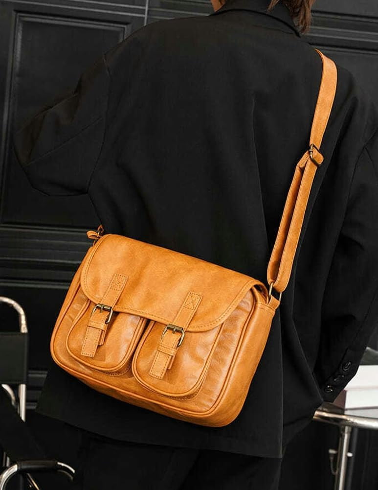 HLSOHJP Crossbody Messenger Bag for Men Women Vintage Shoulder Bags Tote Purse Satchel Handbags with Adjustable Strap
