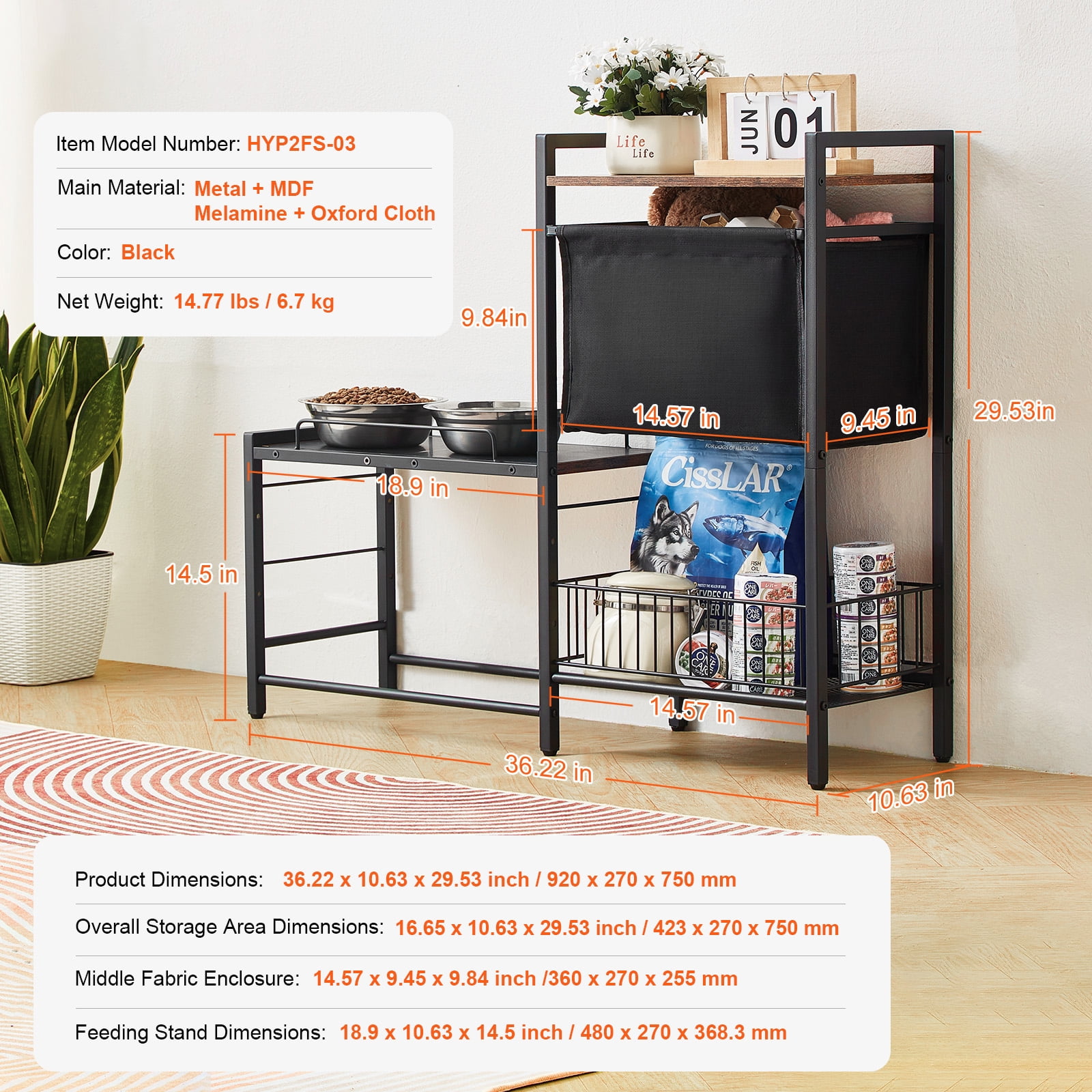 KFFKFF Canine Dining Area with Integrated Storage, Adjustable Height Dog Dishes, Pet Feeding Platform with Organizational Shelves, Convenient Storage for Pet Toys, Suitable for Dogs of All Sizes