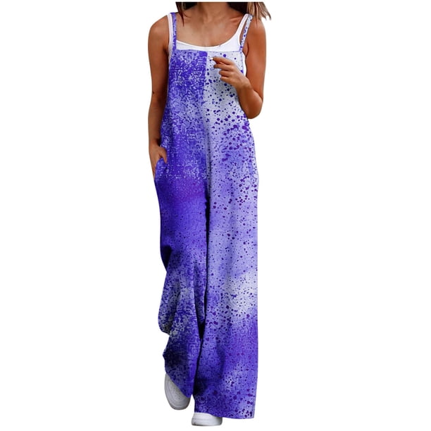 Trajes de Mujer Casual Suelto Impreso Bolsillos Traje, Diseño de la Correa Trasera sin Mangas para el Verano