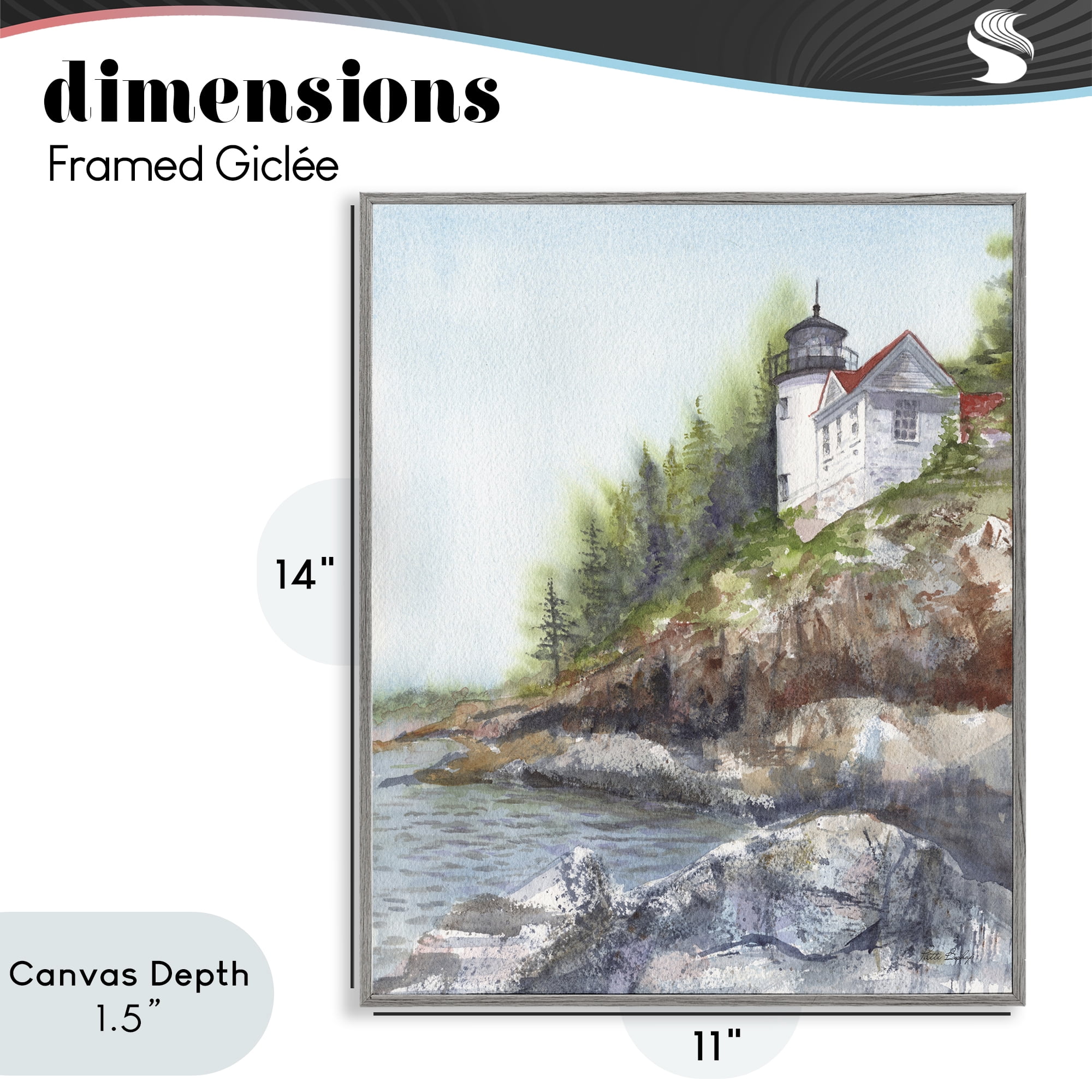 Stupell Industries Bass Harbor Lighthouse Gray Framed Giclee Art, design by Patti Bishop