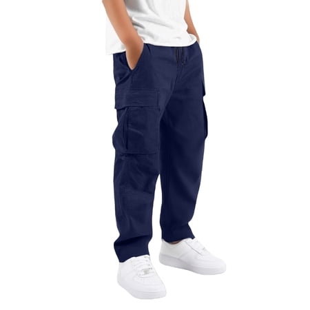 UJNDER Boys Cargo Pants Kids with Multiple Pockets Comfortable Casual for Boys and Girls Outdoor Play and Daily Wear Trousers Dark Blue 9-10 Years