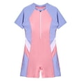 thumbnail image 3 of Haitryli Girls Boys Short Sleeve One Piece Shorty Wetsuit Rashguard Surfing Diving Bathing Suit Pink 10, 3 of 7