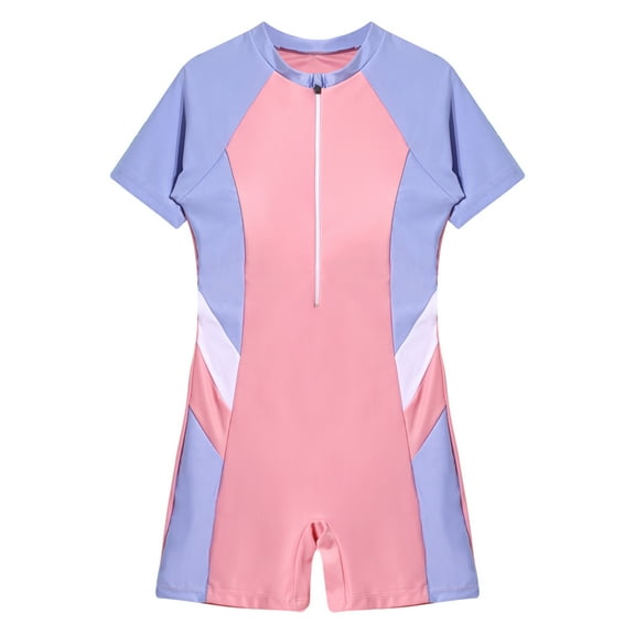 HULIJA Kids Girls Sleeveless Rash Guards Swimsuit One Piece Bathing Suit Athletic Swimwear Shorty Pink XXL