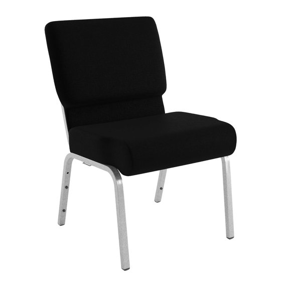 Flash Furniture 21''W Stacking Church Chair in Black Fabric - Silver Vein Frame