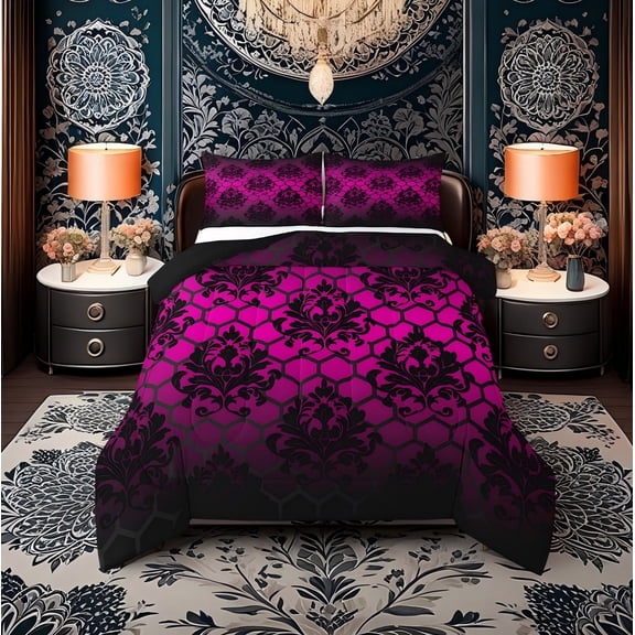Erosebridal Damask Floral Bedding Twin Comforter Set, Bohomian Print Down Comforter, Honeycomb Room Decor, Reversible 2pcs