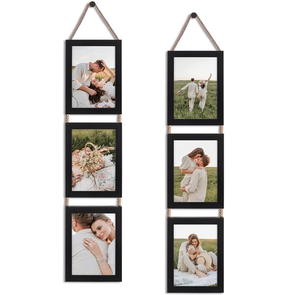 5x7 Picture Frames Collage, 6 Opening Vertical Wall Hanging Photo Frames, Black, Set of 2