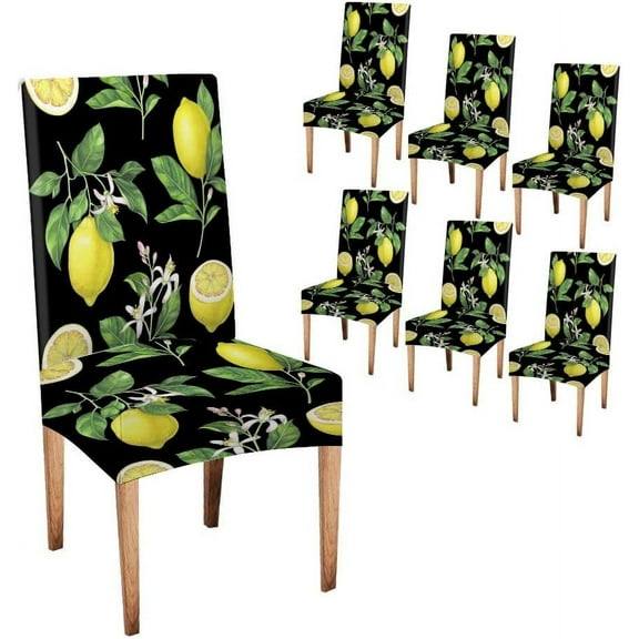 Chair Covers for Dining Room Set of 6 Stretch Jacquard Parson Chair Slipcover Removable Washable Chair Protector for Home,Restaurant,Banquet Lemon Pattern