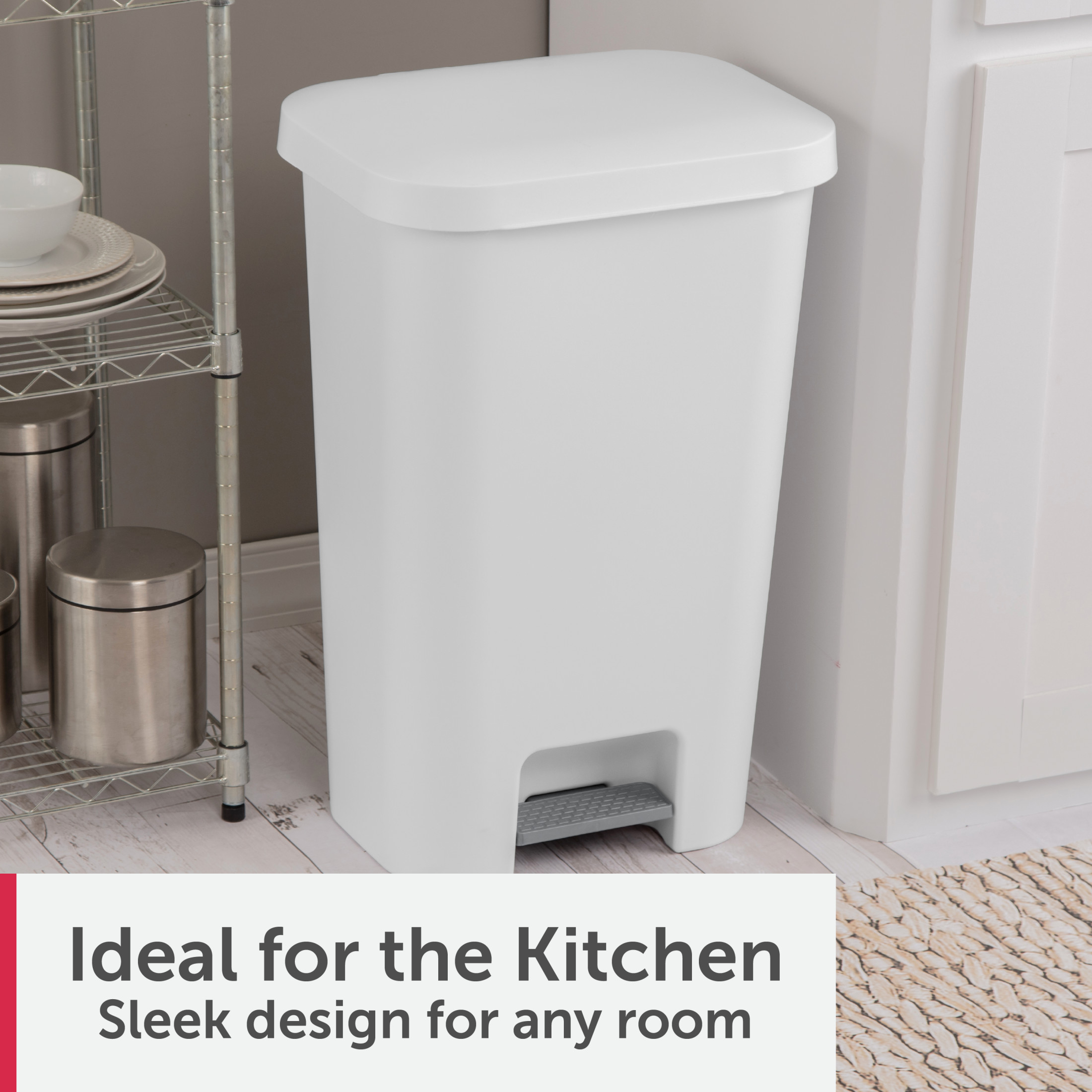 Sterilite Large Kitchen Trash Can, 11.9 Gallon, Step Lid, White photo 4