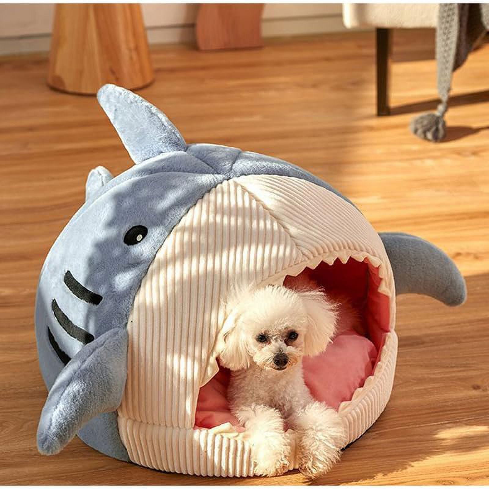 Quixal Shark Shape Large Cat Bed with Removable Washable Pillow, Blue