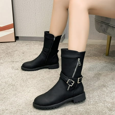 

OKBOP Women s Low-Heeled Mid Calf Boots-Vintage Waterproof Dress Shoes for Women Knee High Boots Women Warm Christmas Winter Womens Boots Clearance