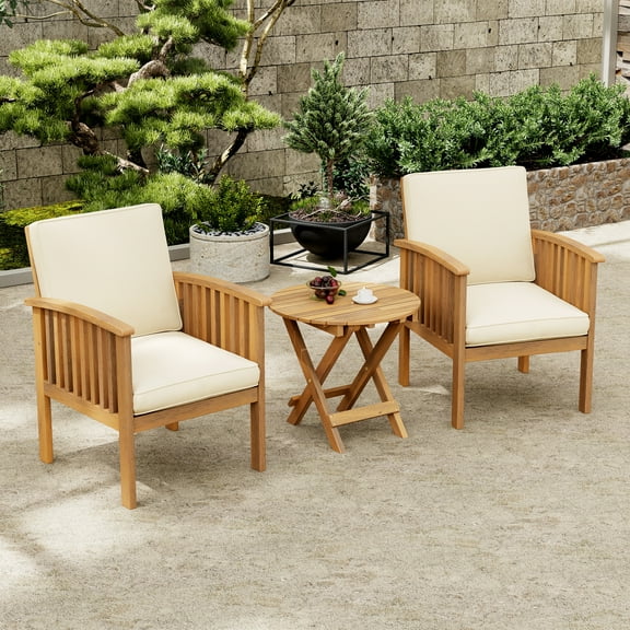 Christopher Knight Home 3-Piece Outdoor Patio Furniture Set with Foldable Side Table & Cushions, Brown Patina Cream