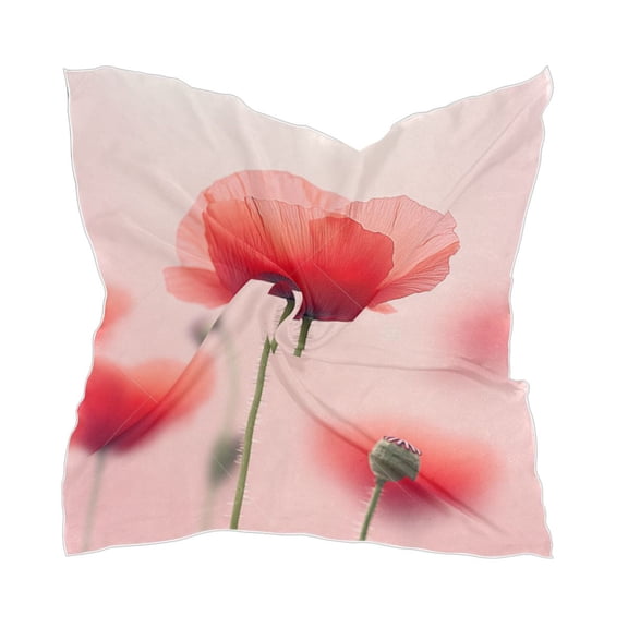 Romantic Red Flowers Women's Fashion Soft Scarf Square Satin Head Scarf Neck Scarf Head Hair Wraps