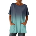 thumbnail image 2 of Casual Tops for Women, Womens Tops, Crew Neck T Shirts for Women, Tunic Tops for Women Loose Fit Dressy Elbow Sleeve Long Flowy Shirts With Pockets Spring Fashion Boho Floral Blouses, Cyan M, 2 of 5