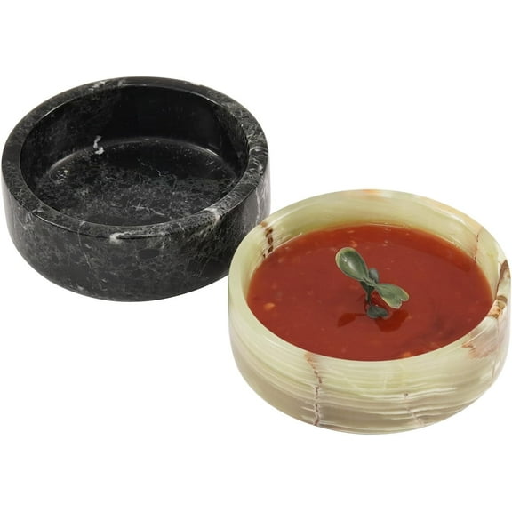 Radicaln Black & Green Marble Sauce Cups Set of 2 – 3.5 inch Stone Dipping Bowls for Meal Prep, Bento Box, Snacks, Condiments & Charcuterie Tableware
