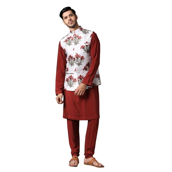 ELINA FASHION Men's Indian Raw Silk Kurta Pajama And Nehru Jacket (Waistcoat) || Wedding Ethnic Diwali Puja Set