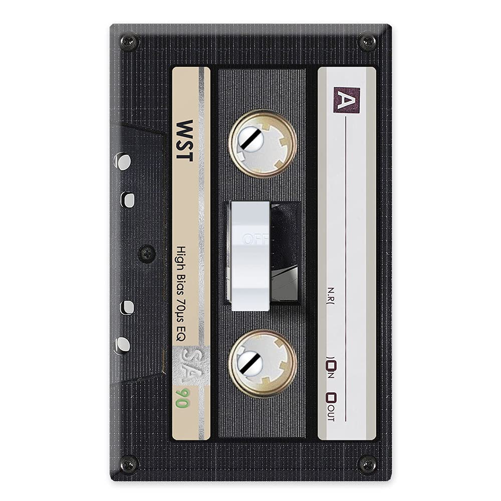 WIRESTER Single Gang Toggle Light Switch Plate/Wall Plate Cover - Retro Black Cassette Tape