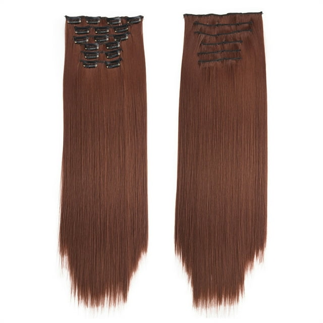 RKSTN Perruques Cheveux Humains Mode Cheveux Longs Extensions de Cheveux à Clip Perruque Lisse Complète Perruques Sans Colle