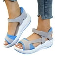 thumbnail image 4 of Lovskoo 2024 Women's Boho Wedge Sandals Open Toe Ankle Strap Summer Platform Beach Roman Sandals Blue, 4 of 8