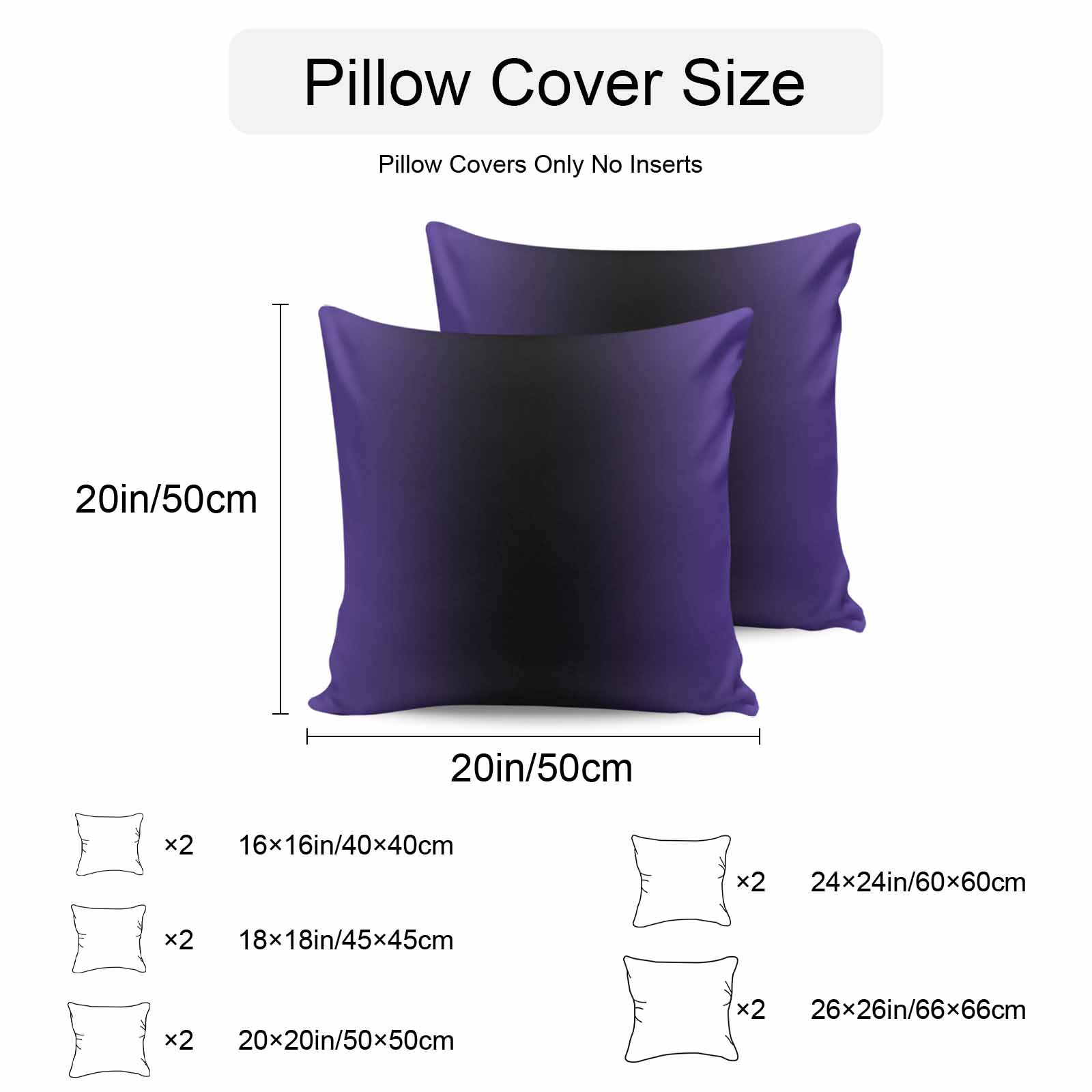 Outdoor Waterproof Throw Pillow Covers Set of 2 Ombre Black Purple Decorative Pillowcases Square Outdoor Pillows Cushion Case 18x18 Inch Gradient Color Patio Pillows for Couch Sofa Bed Garden