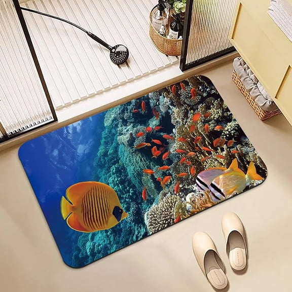 Bathroom Rugs Non Slip Quick Dry Bath mat Rubber Bathroom mat, Super Absorbent Bath mat, Washable Bathroom mat Bath Rugs, Shower Mat Bath Mats for Bath Floor, 15.7x23.6in, Coralline