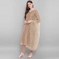 thumbnail image 4 of Janasya Indian Round Neck 3/4 Sleeve Floral Print Light Brown Poly Chanderi Kurta With Pant and Dupatta For Women, 4 of 9
