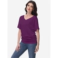 thumbnail image 3 of Womens Solid Short Sleeve V-Neck Boat Neck Dolman Top with Side Shirring Drape Tunic, 3 of 6