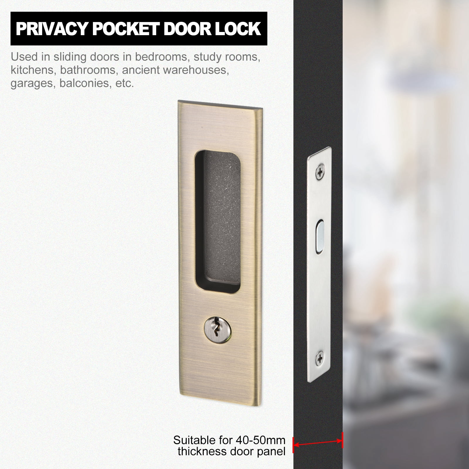Unique Bargains Sliding Door Lock Invisible Recessed Handle Latch Door Hardware Lock Bronze