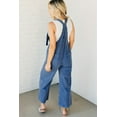 thumbnail image 2 of Women's Prussian Blue Mineral Wash Wide Leg Denim Overalls with Knotted Straps and Patched Pockets | [ZhiHiMeRi] | (US 16-18)XL, 2 of 6