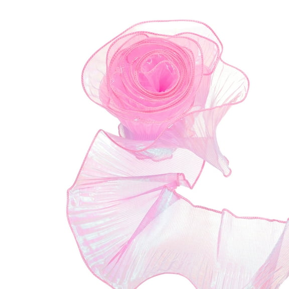 5.5" x 5.5 Yards Ruffle Pleated Organza Trim Iridescent Pleated Lace Trim Ribbon for DIY Craft Dress Clothing Wedding Gift Home Decoration, Dark Pink