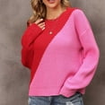 thumbnail image 6 of Sweaters for Women Trendy Fall Patchwork Sweatshirts Fashion Casual Loose Crew Neck Knitted Pullover Tops (Hot Pink M), 6 of 6