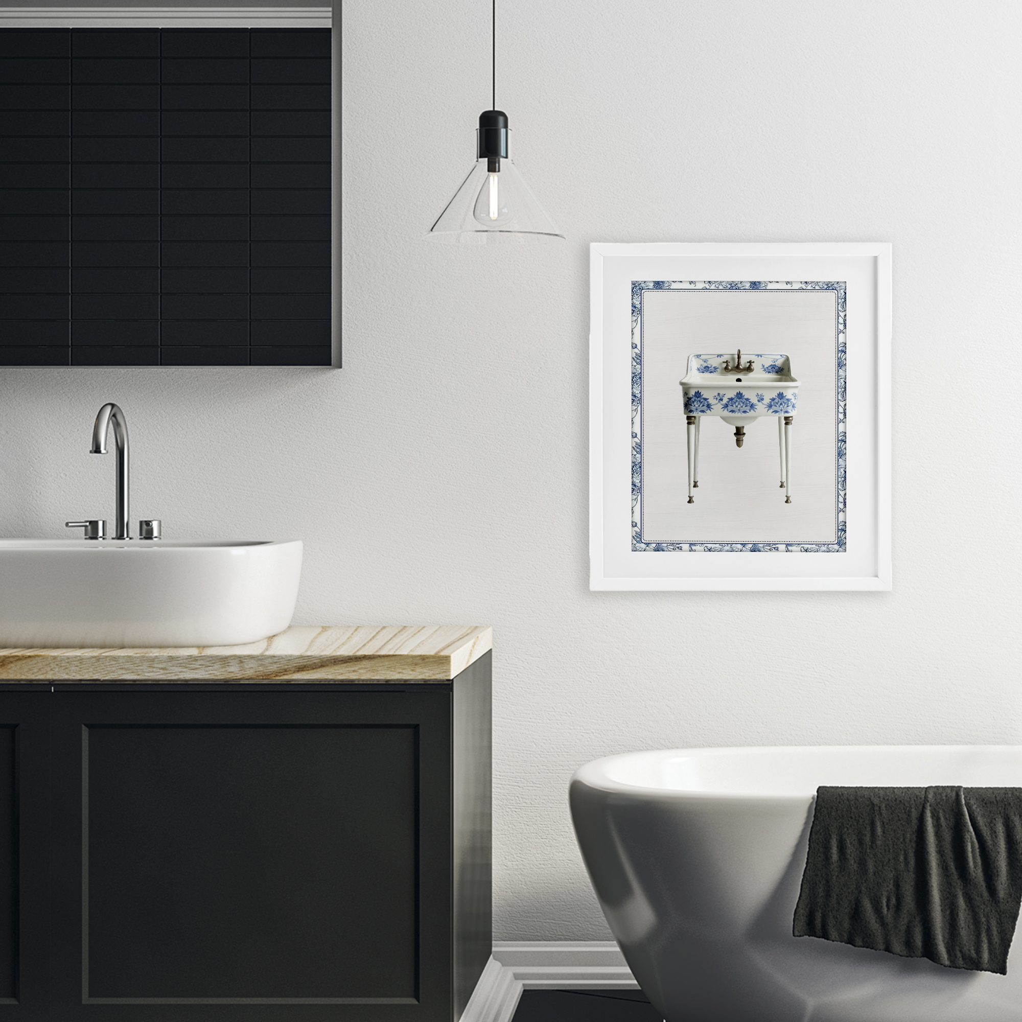 Vintage Chinoiserie Sink White Framed Print Under Glass, design by Lettered and Lined