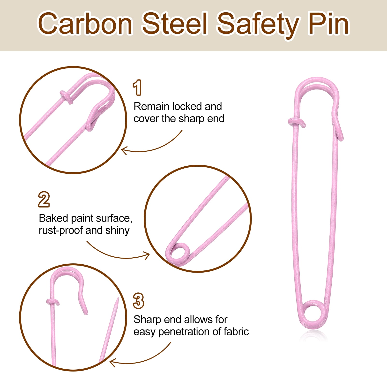 Uxcell 30pcs Safety Pins 100mm Baked Paint Large Safety Pin for Clothes, Pink