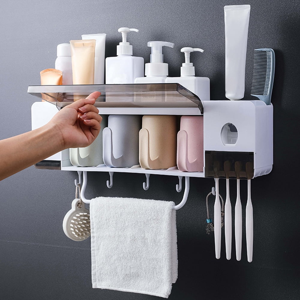Details about   Toothpaste Toothbrush Holder Home Bathroom Wall Mount Stand Storage Rack