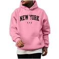 thumbnail image 2 of Hoodies for Men Long Sleeve Crew Neck Sweatshirts Casual NEW YORK Printed Pullover Soft Classic Sweatshirts Autumn Winter Hooded Sweatshirt Sports Golf Sweater Loose Thermal Tops, 2 of 6